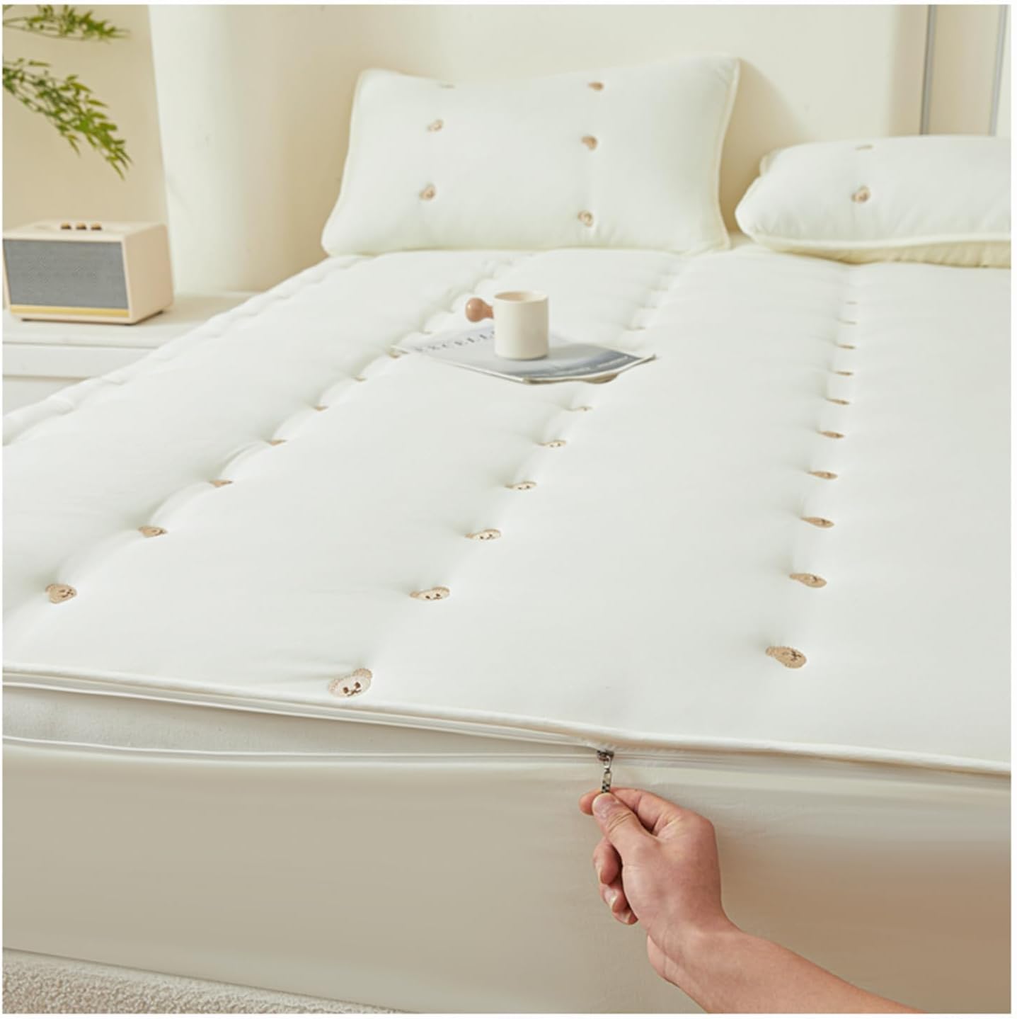 Quilted Cotton Japanese Floor Futon Mattress Cover with Zipper, Soft Mattress Cover for Japanese Tatami Full Queen King Twin Size, Fluffy Futon Covers Slipcovers for RV,F,180x220cm/71x87in