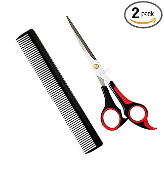 Kvitoe Barber Hair Cutting Scissors and Anti Static Comb For Salon and Home Hair Styling (Black) (Scissor)