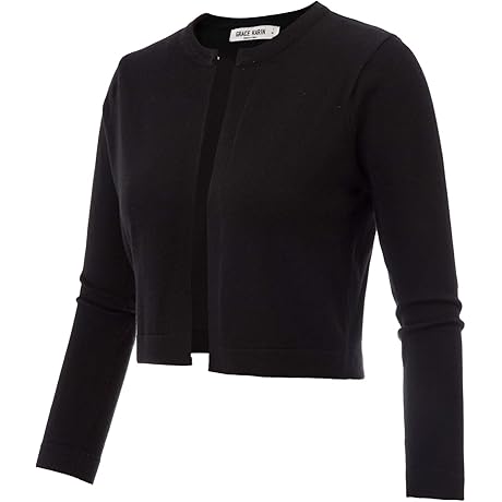 Women's 3/4 Sleeve Open Front Knit Cropped Black Cardigan