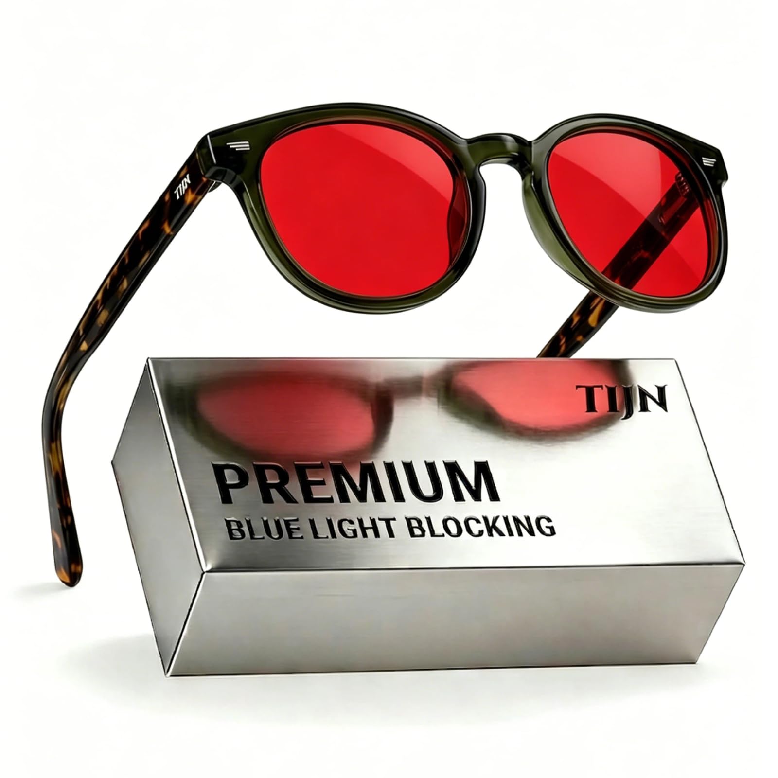 TIJN Blue Light Blocking Glasses Men Women,Vintage Round Frame Eyeglasses | Flexible Lightweight Frames,Red Orange Clear Lens for Computer Gaming Sleep Daily,Anti UV Blue-Ray Glare Screen Fatigue