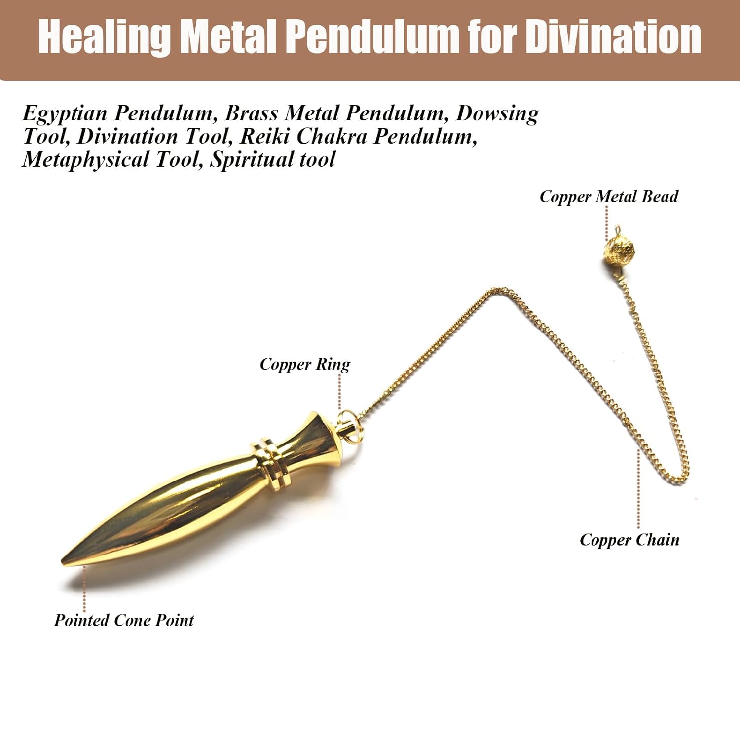 2 PCS Copper Dowsing Rods Kit - Natural Walnut Wooden Handles Divining Rods with Solid Brass Karnak Pendulum -Detect Water Spirit Ghost Hunting, Witching Sticks for Gold,Paranormal, Yes No Questions
