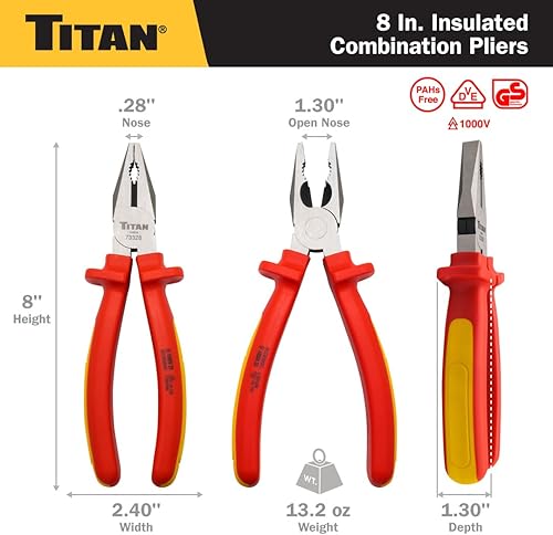 Miniatura 3 de Titan 73328 Alicates combinados aislados VDE de 8 pulgadas