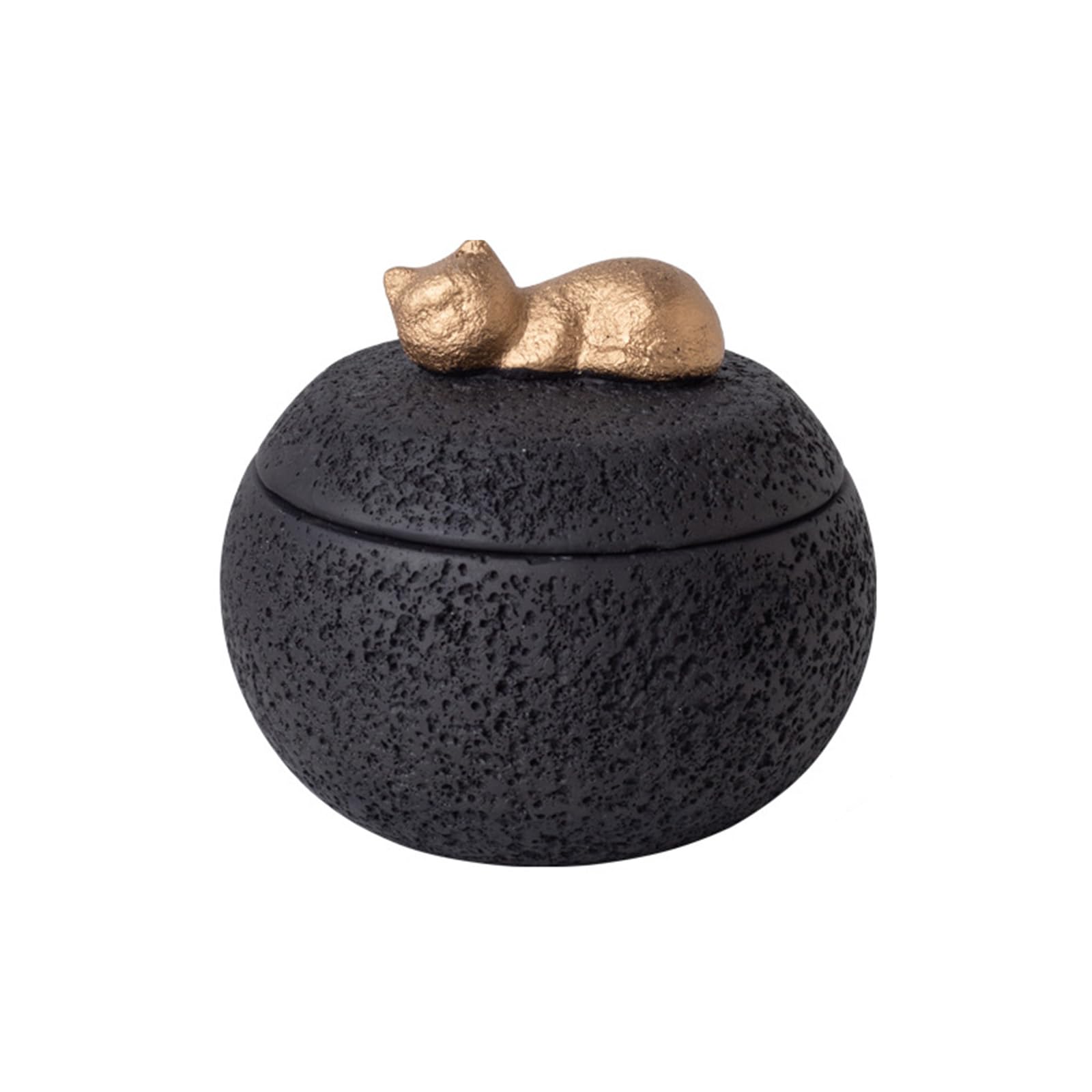 Pet Urn for Ashes, Small Cement Dog/Cat Urn with Gold-Plated Figurine – 350ml, Airtight Seal, Anti-Slip Base – Keepsake Cremation Box for Small Dogs, Cats (Black, Cat)
