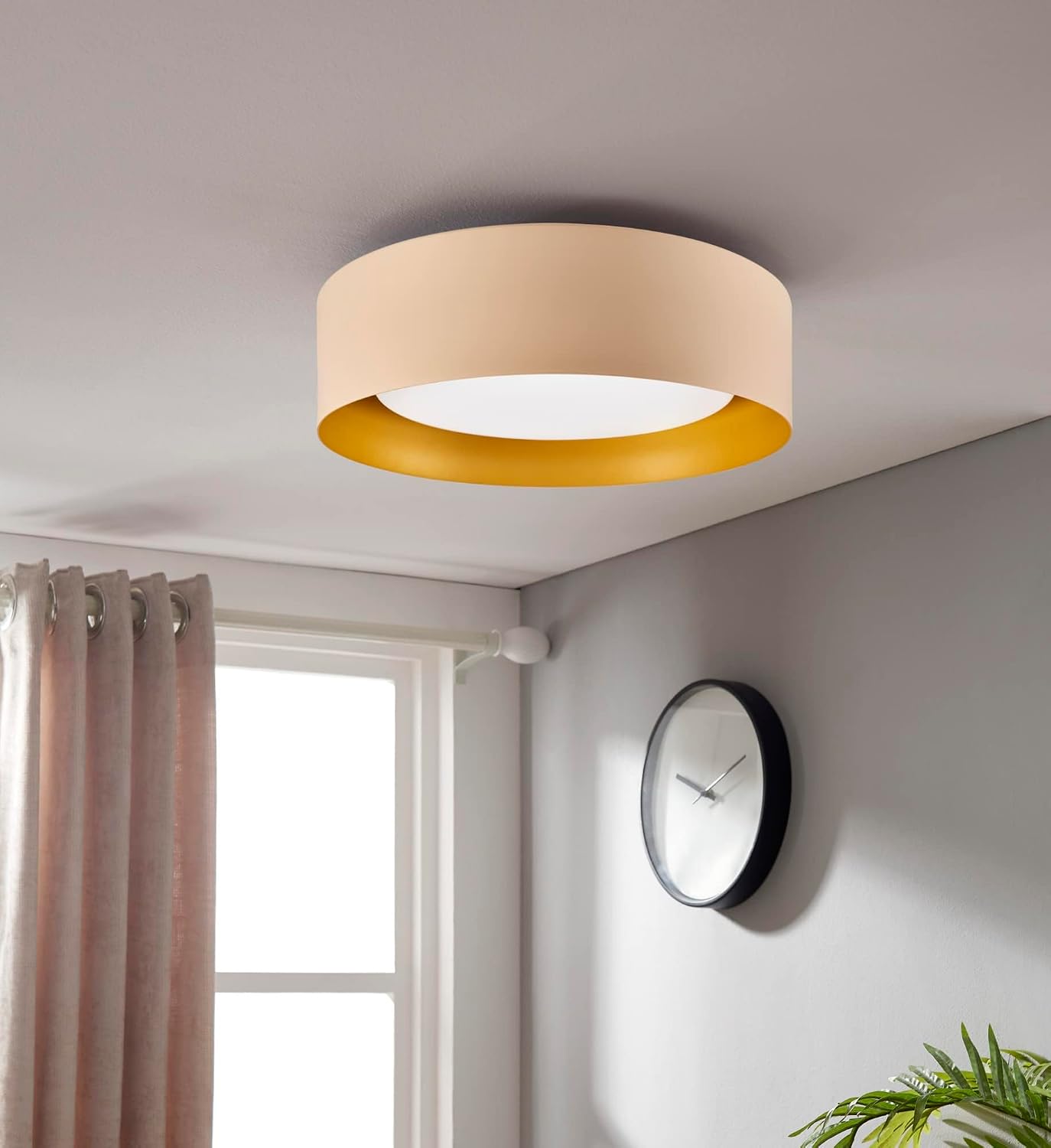 Pemberly Row Modern Flush Mount Ceiling Light, 15.75 in Metal Shade, White Exterior/Gray Interior Finish, Glass Cover, Holds 3 x 60W Bulbs, Contemporary Lighting for Home or Office Use