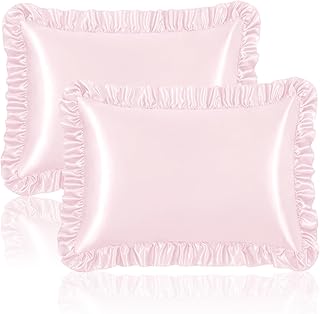 Homiest Ruffle Satin Pillowcase for Hair and Skin, Standard Size Satin Pillow Covers Silky Pillow Cases Set of 2, Satin Ruffled Pillowcase with Envelope Closure, Anti Wrinkle Pillow Shams (Blush Pink)
