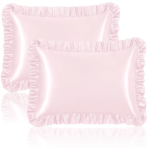 Homiest Ruffle Satin Pillowcase for Hair and Skin, Standard Size Satin Pillow Covers Silky Pillow Cases Set of 2, Satin Ruffled Pillowcase with Envelope Closure, Anti Wrinkle Pillow Shams (Blush Pink) - Standard - 20 x 26 Inch - Blush Pink