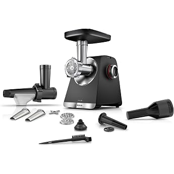 Bosch MultiPower MFWS650B Series 6 Meat Mincer 3 Perforated Discs 3 4.5/8 mm Stainless Steel Dishwasher Safe Juicer Sausage/Kebbe Attachment Electric Strong Compact 2100 W Black
