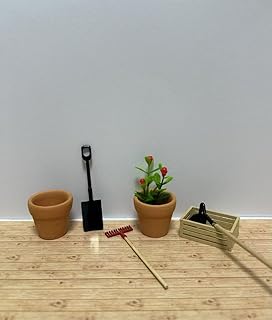 Dollhouse Accessories 1 12 Scale Mini Garden Tool Set with Clay Pots, Shovel, Rake and Storage Box, 6 Piece Doll Gardening Kit (6pcs-miniaturegardenset)