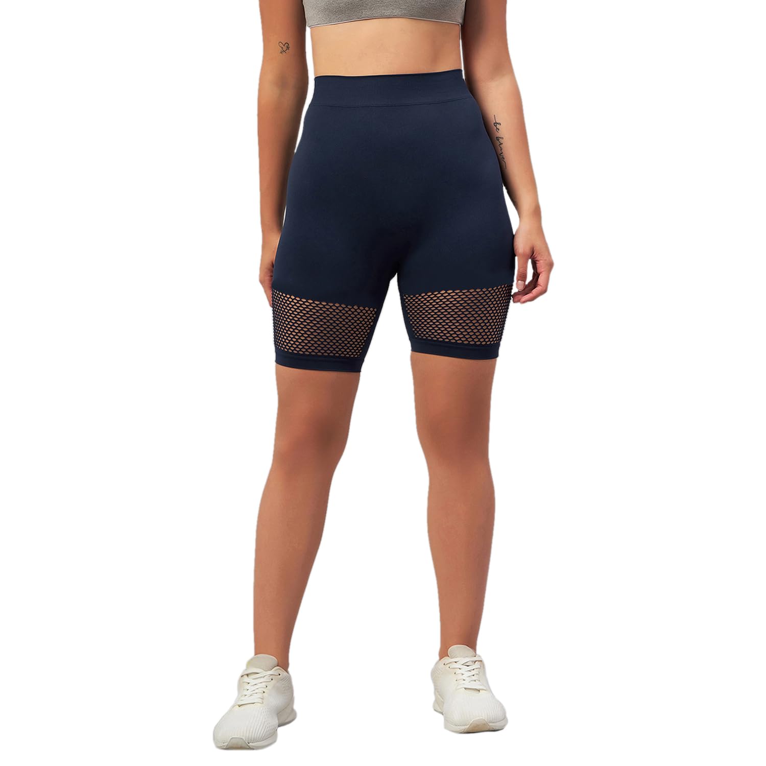 Women Skinny Fit Navy Sports Short-image-2