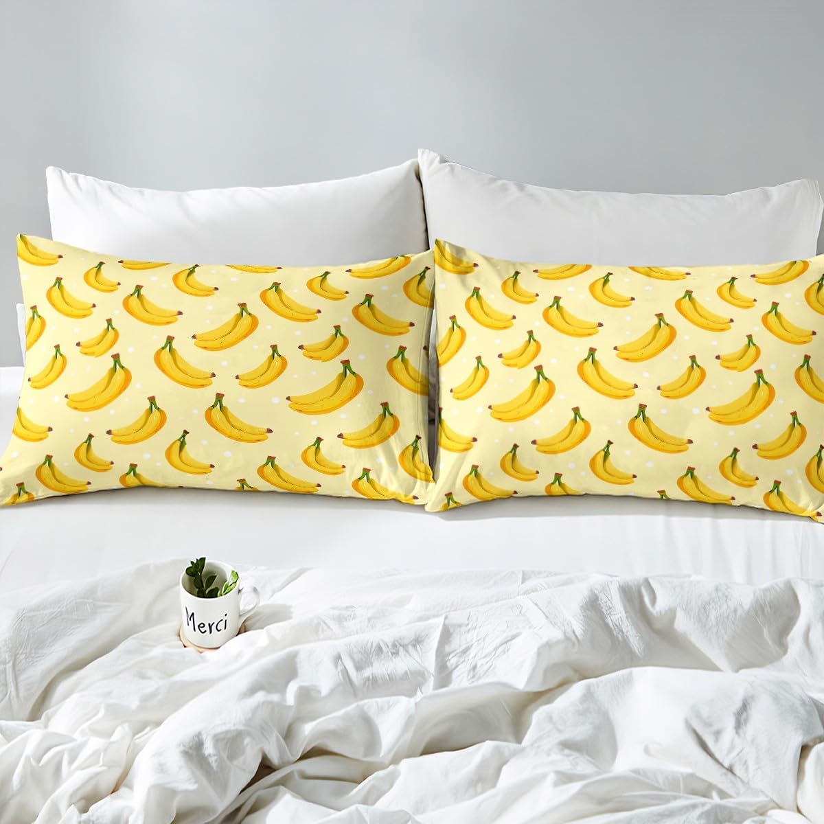 Feelyou Banana Bed Sheet Set for Kids Boys Girls Teens Tropical Fruit Yellow Summer Bedding Set Lightweight Microfiber Bed Cover Decor 3Pcs Fitted Sheet with 2 Pillowcase Queen