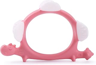Smily Mia Norman The Dinosaur Pink Soft & Durable Silicone Teether Toy/Gum Massager/Teething Bracelet for 3M+ Babies.