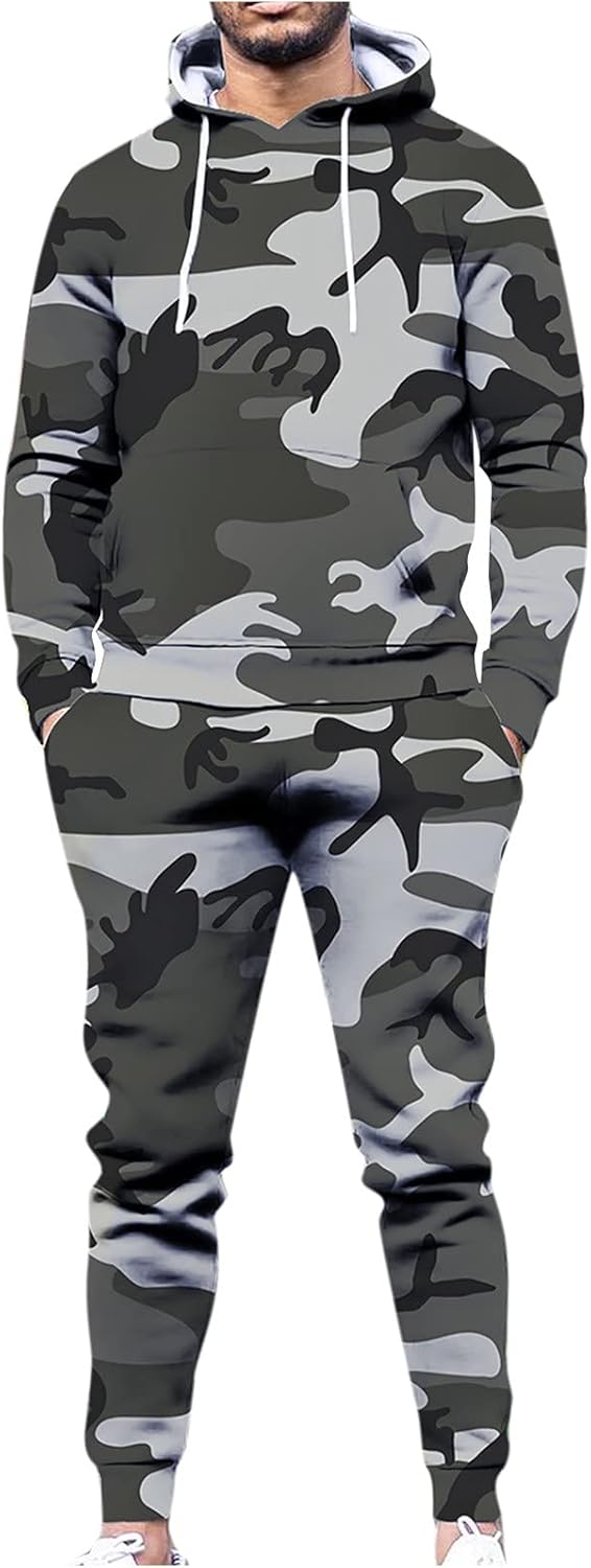 Outfits Men 2 Piece Sets Casual - Tracksuit Blouse Hoodies+Camouflage Trousers Sport Leisure Sweatsuit Jogging Streetwear : Sports & Outdoors
