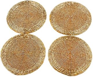 West5Products Round Glass Beaded Gold Coasters x4
