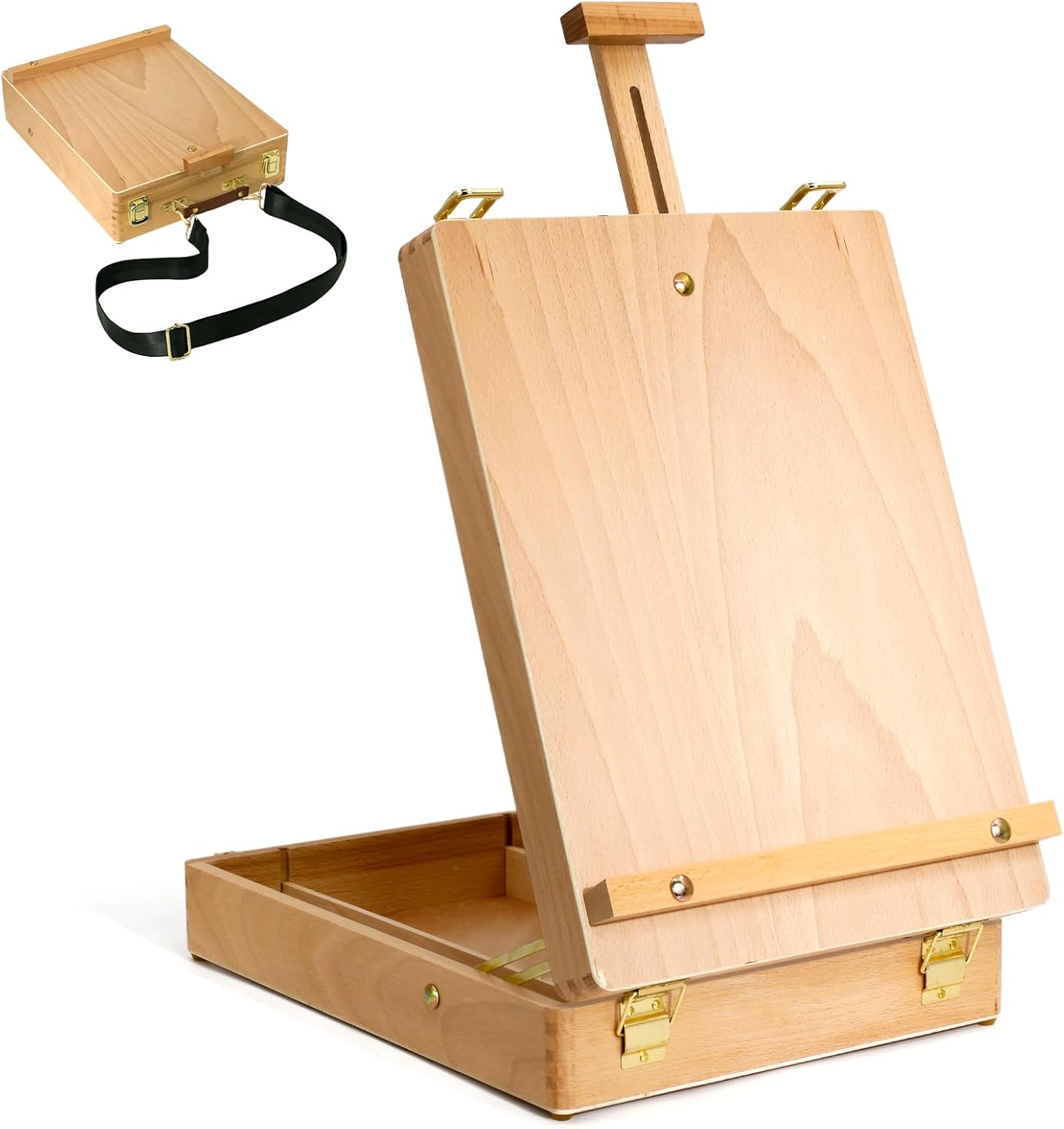 Wooden Tabletop Easel, Adjustable Sketch Box Easel with Storage Compartment