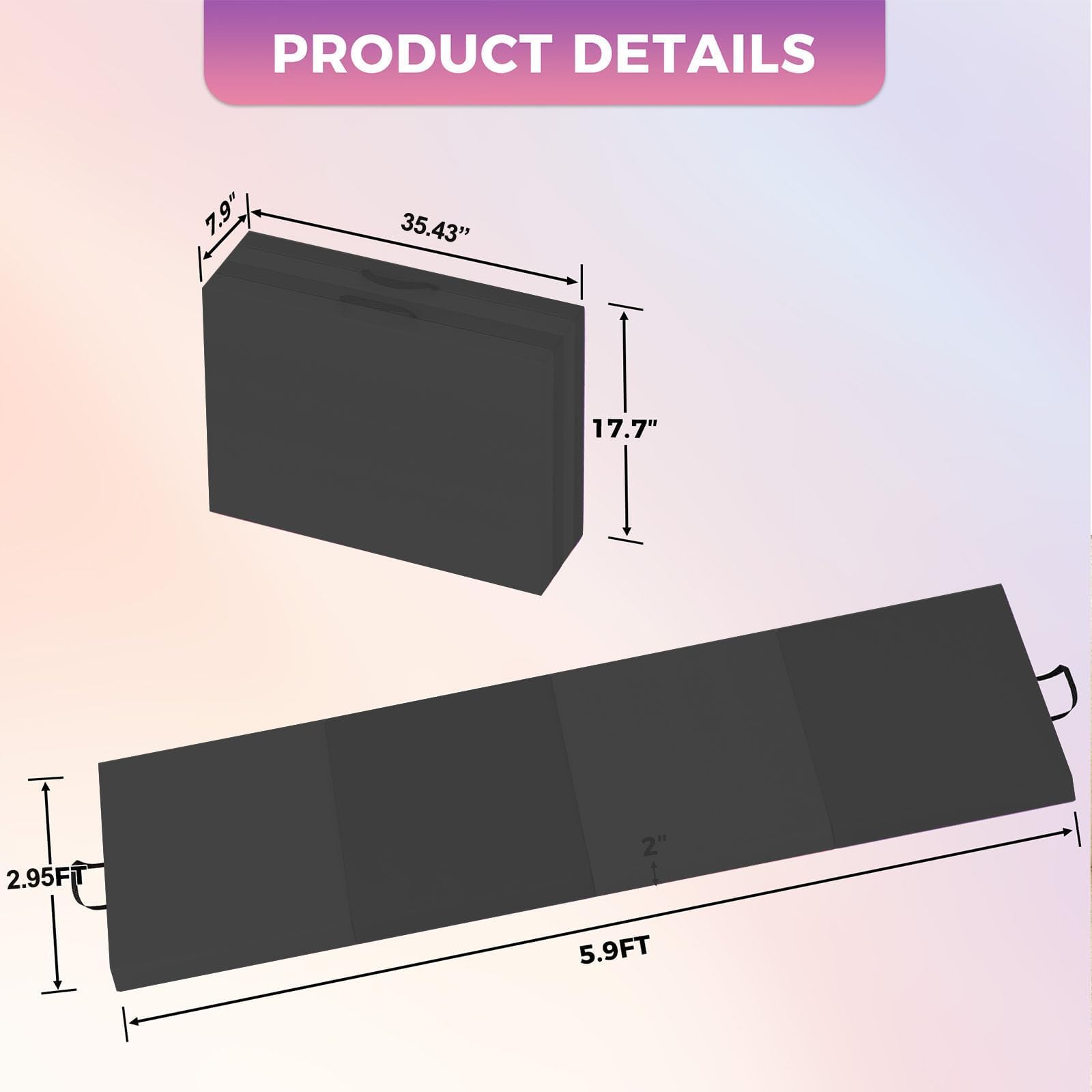 Tapis De Gymnastique Pliable En Cuir, 180x60x5cm (4 Volets),Tapis De Sport Portable Avec Poignées Pour Yoga, Fitness, Entraînement Enfant Et Adulte