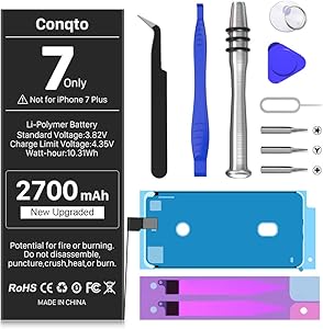 [2700mAh] Battery for iPhone 7 (2021 New Version), Conqto New Upgrade High Capacity 0 Cycle Battery Replacement for iPhone 7 A1660, A1778, A1779 with Full Set Repair Tool Kits, Adhesive & Instructions