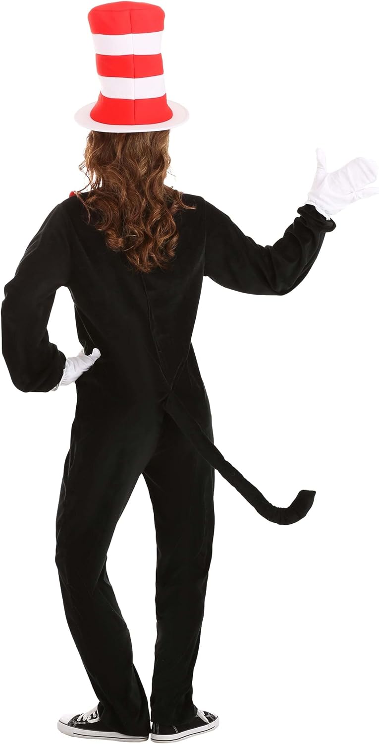 elope Dr. Seuss Cat in the Hat Costume for Adults - Jumpsuit with Hat, Bow Tie, Tail, & Gloves - Officially Licensed XL