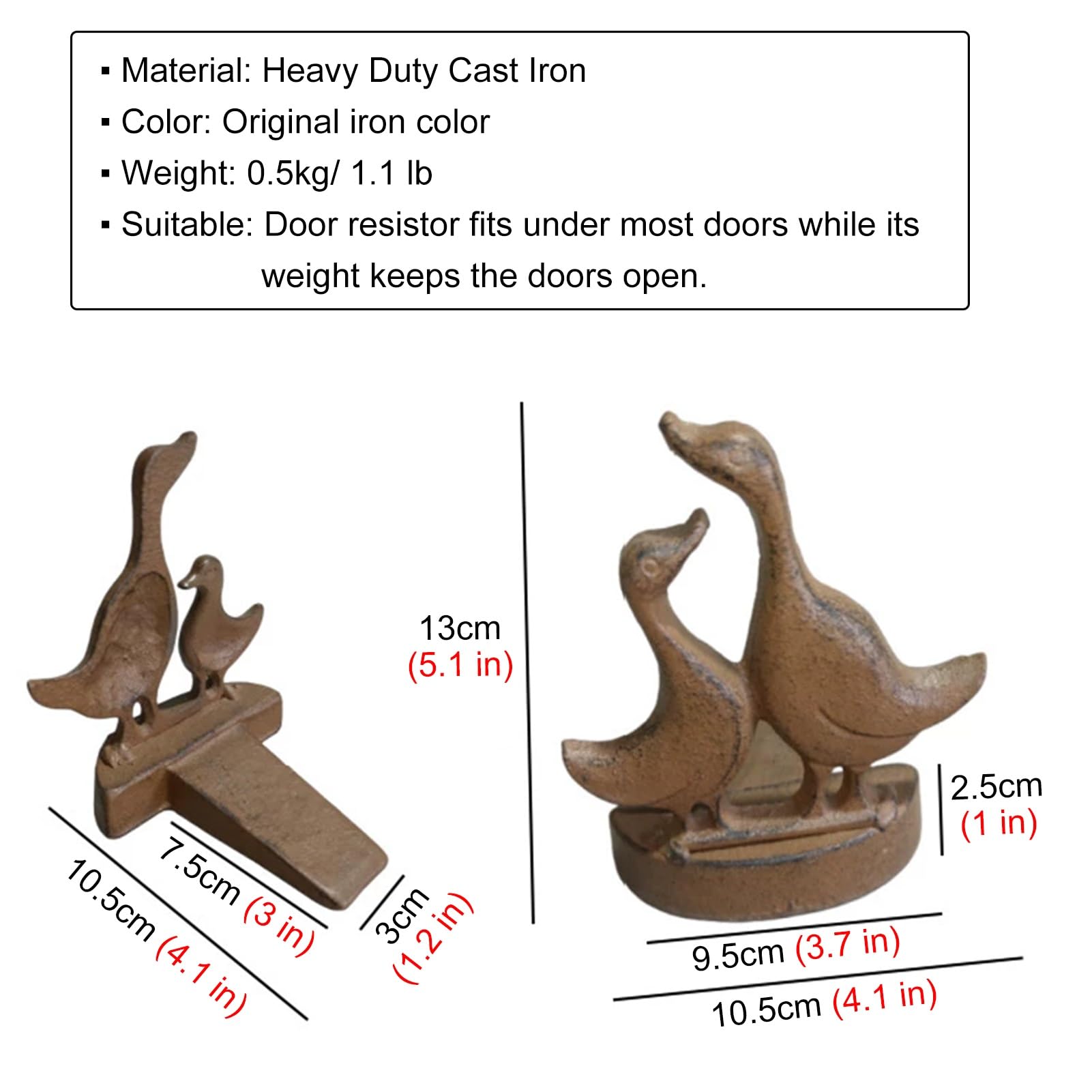 Tope de Puerta de Hierro Fundido Para Suelo Sin Taladro 100% Hierro Fundido Tope De Puerta En Cuña para La Parte Inferior De La Puerta, Patio Jardín Interior Agujeros De Puerta>2cm