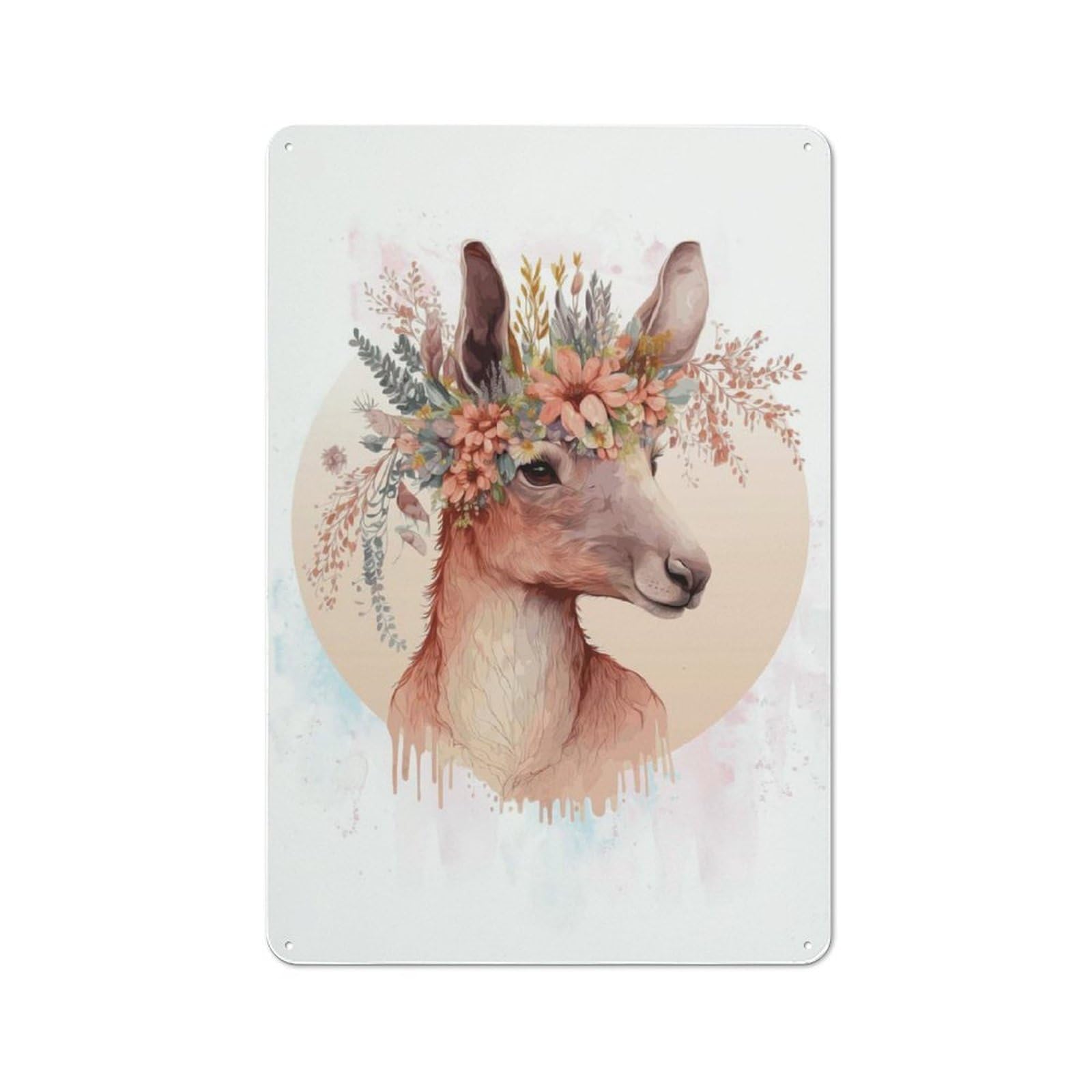 Junmoney Style-21 Watercolor Kangaroo Art Classic Metal Wall Decor 30X20cm, Metal Sign For Cafe, Pub, Workshop Or Home Bar, Small Accent For Blank Walls