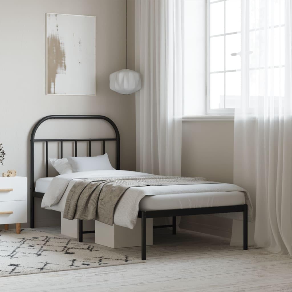 Lit métal noir 90x200 cm SKM avec tête de lit pour optimiser l'espace d'une chambre d'étudiant