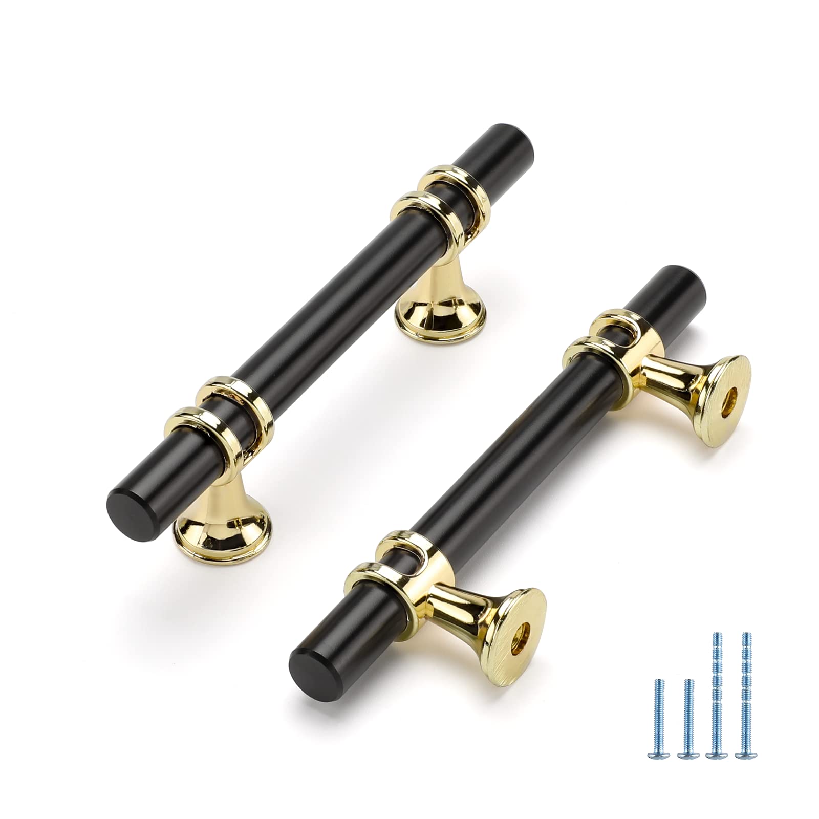 Leulan 10 Pack Black Cabinet Pulls Black&Gold Cabinet Handles Cabinet Handles Black Drawer Handles Kitchen Cabinet Hardware Pulls, 3 inch Hole to Hole Center