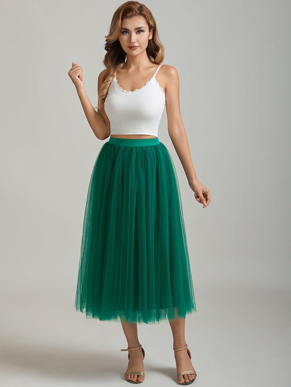 size XL A line Tea Length Tulle Skirt for Party Prom Casual Wear