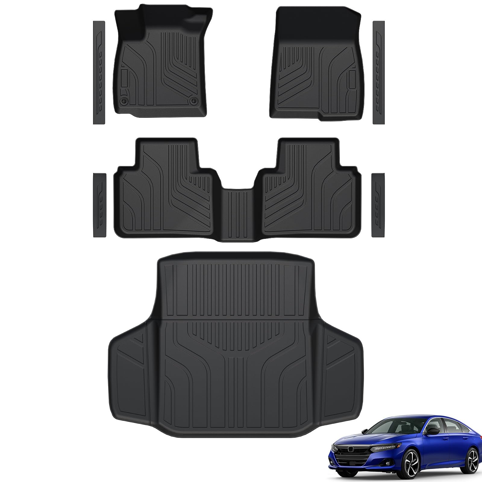 Floor Mats for Honda Accord 2018-2022, All Weather Floor Mats Trunk Cargo Liner and Door Sill Guards Accessories, Full Coverage Set
