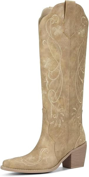 Wetkiss Knee High Cowboy Boots for Women, Stable and Comfortable