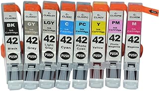 Yongairuink B-T Compatible Inkjet Cartridge Replacement for CLI42 CL42 CLI-42 CLI 42BK 42C 42M 42Y 42GY 42LGY 42PC 42PM Work with -100-100S 100 100S (8 Pack)