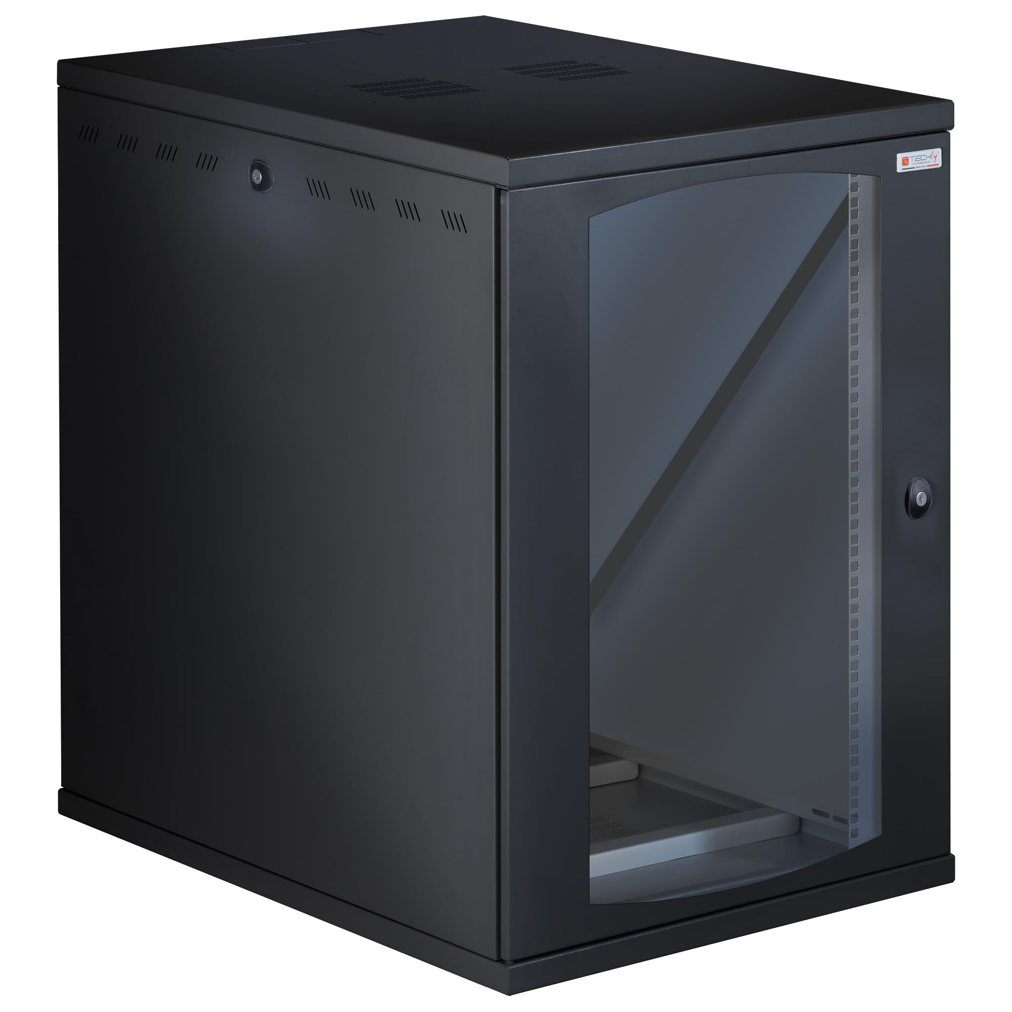 Techly Professional 369182 Armadio Rack 19" a Muro 16U P 800mm L 600mm Porta Vetro Nero Nero