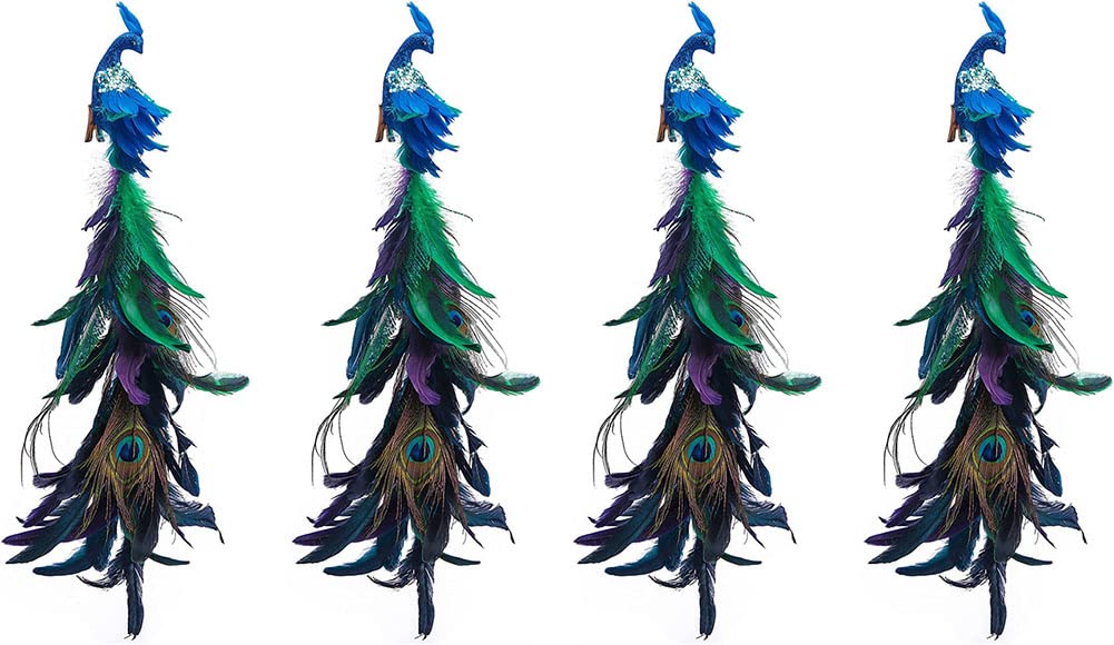 Décoration d'arbre à pince paon bleu pour combler les trous du sapin avec élégance