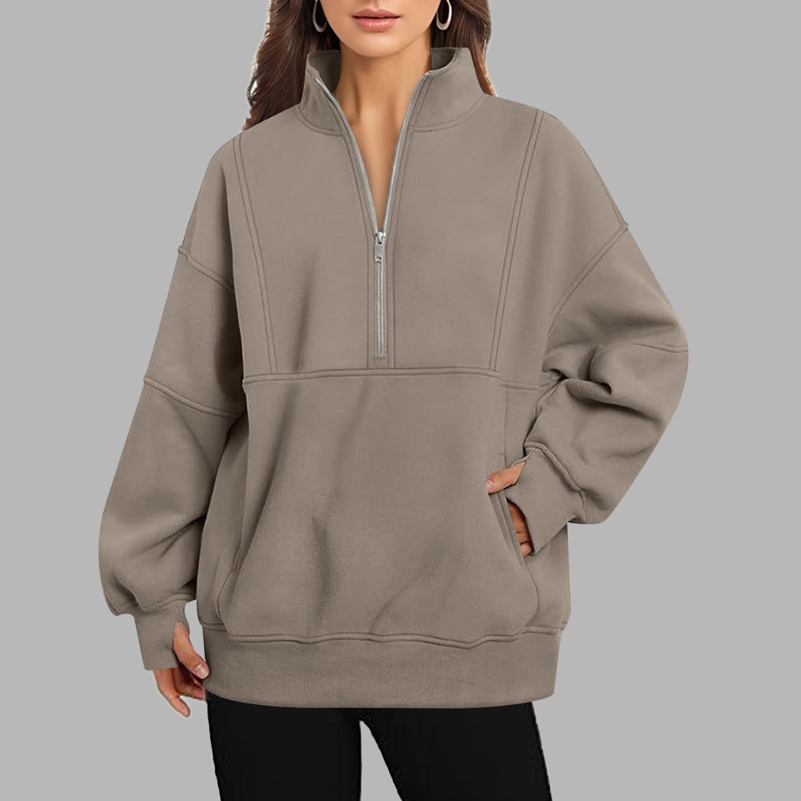 Sudaderas de cuello alto occidental para mujer, ajuste holgado, sudaderas casuales universitarias, cómodas, con cremallera de bloque de color, forro polar, para otoño, anime, cuello redondo, con