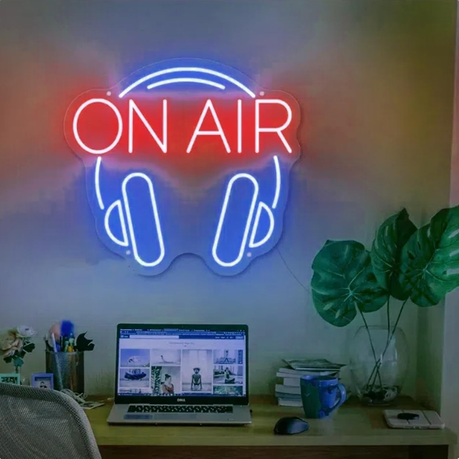 On Air with Headphone Neon Light Sign for Twitch,Tiktok,YouTube Streamers/Gamers Lover, On Air LED Recording Sign with Hanging Chain and Dimmable Switch for Studio,Wall,Bedroom,Game Room Decor