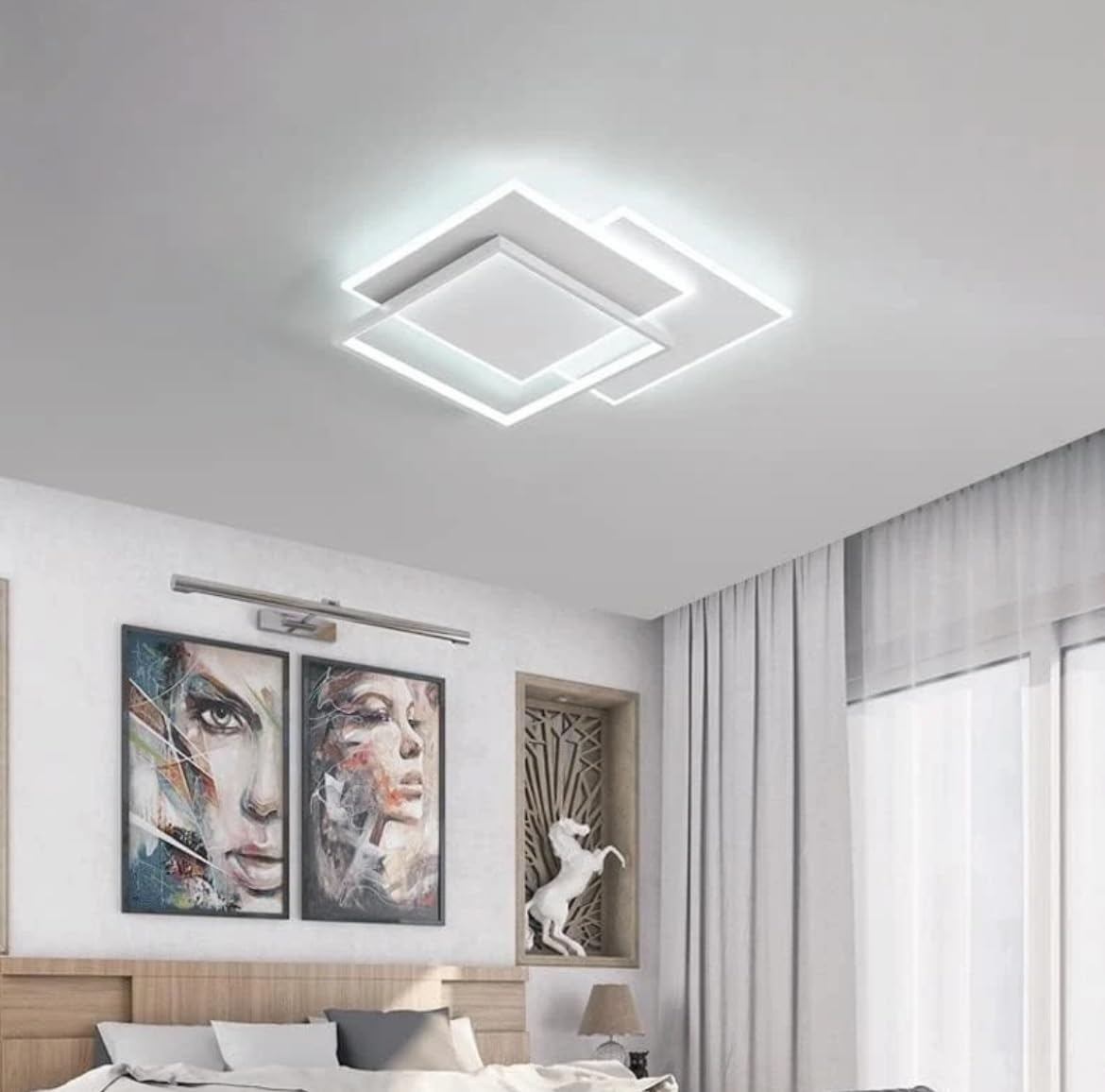 Plafoniera LED Moderna 64W con Telecomando + App Bluetooth, Dimmerabile CCT 3000K-6500K, Design a 3 Quadrati Bianchi, 5888 Lumen 47×47cm per Soggiorno Camera Ufficio, Installazione Facile e Accessori