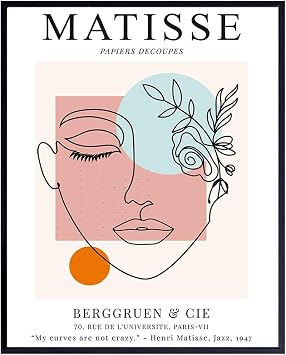 Matisse Wall Art 8x10 - Abstract Line Art Print - Mid Century Modern Decor | Abstract Shaped Posters, Flower Market Print, Danish Pastel Room Decor, French Country Decor, Boho Muted Colors