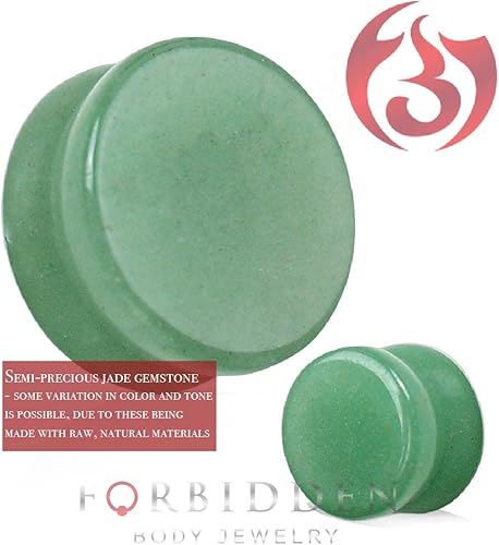 Miniatura 5 de Forbidden Body Jewelry Calibres de enchufe, calibres de piedra, tapones de piedra, calibre de oreja de jade semiprecioso, aretes de doble llamarada,