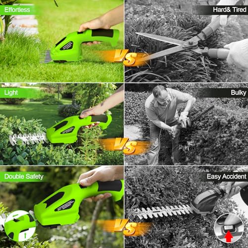 2-in-1 Electric Hedge Trimmer Cordless Grass Shear & Shrub Cutter,7.2V Handheld Grass Trimmer Hedge Shears, 2000mAh Battery Powered Grass Cutter, Garden Lawn Plants Trimmer Outdoor Tool Included Cable - Thumbnail 6