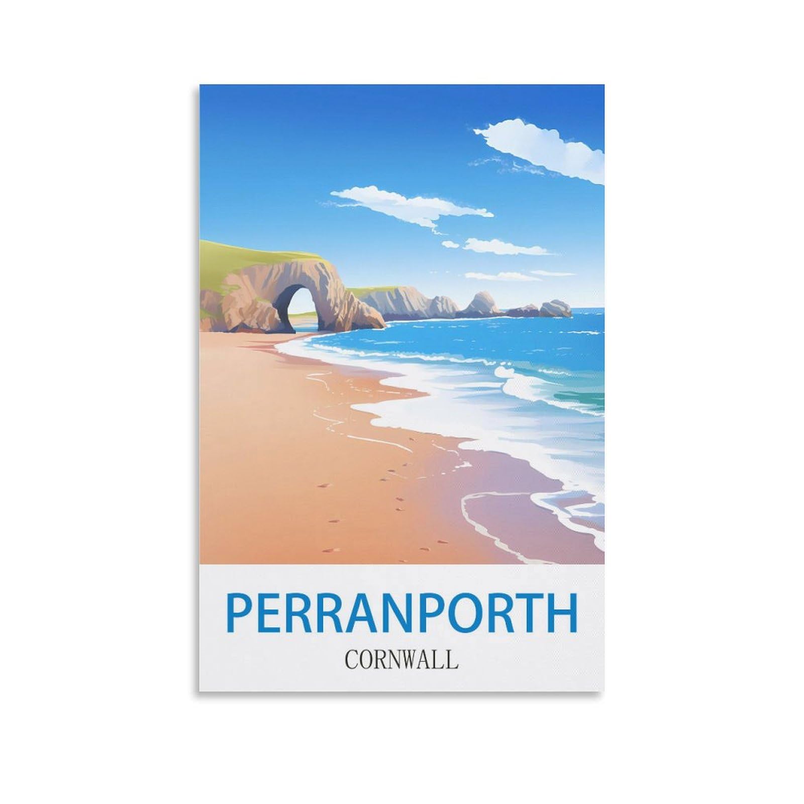 Heybox Unframe-Style Perranporth Cornwall Vintage Travel Poster 16X24inch(40X60cm) Canvas Prints Wall Art Paintings For Home Office Living Room Decor