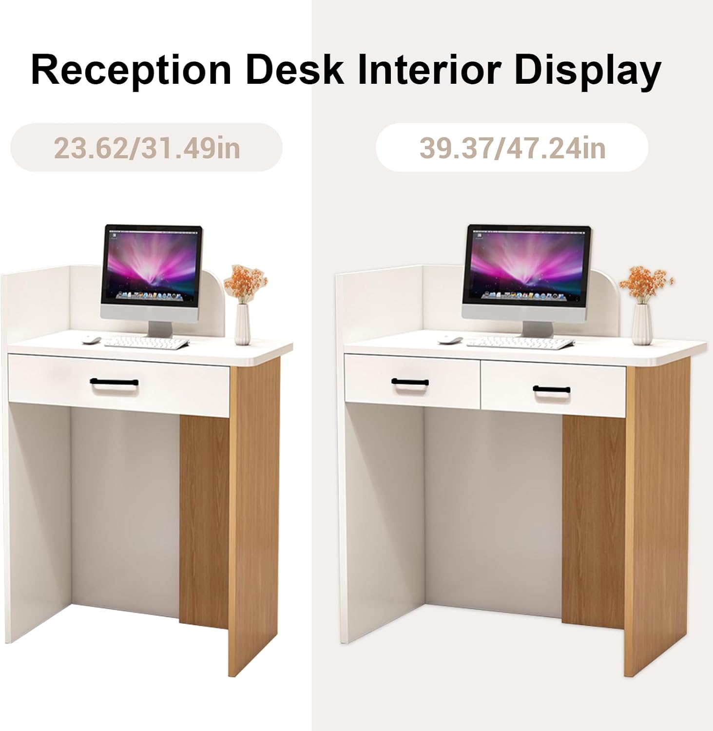 Wood Reception Desk, Modern Front Desk Reception Counter, with Light Secretary, for Restaurant Bar Counter, Company, Barbe E 47.24 * 37.4 * 17.71in