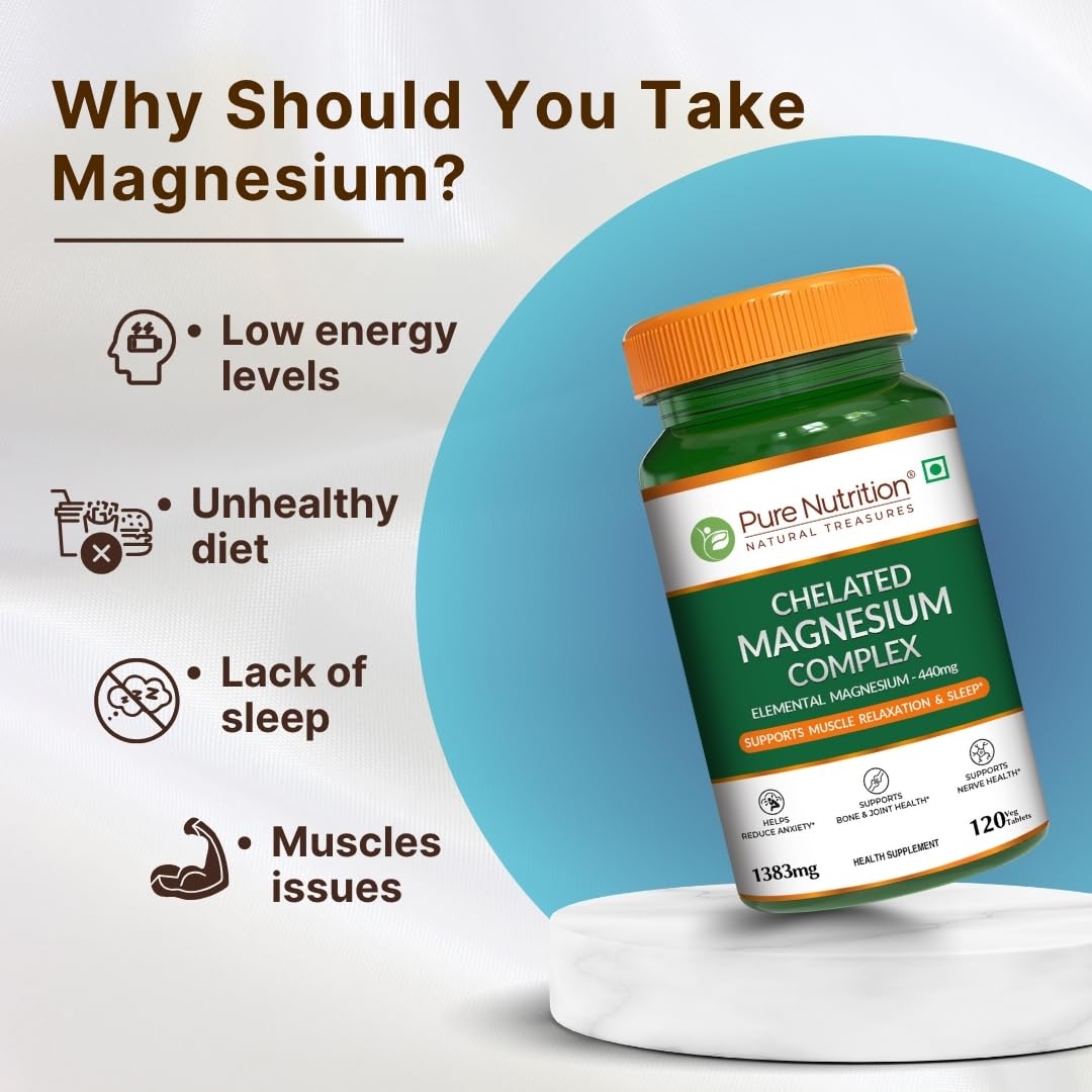 Pure Nutrition Chelated Triple Magnesium Complex Supplement - 120 Tablets | Magnesium Glycinate Complex With Citrate & Oxide Supplement Supports Bones Muscles & Nerves 1383mg Per Serving — Amazon image 3