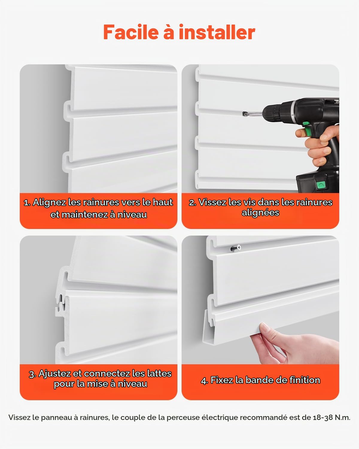 VEVOR Panneau à Lattes Mural Garage, 1225 x 645 mm, Panneau Rangement Outils en PVC avec Conception Modulaire, Porte-outils Muraux pour Affichage, Organisation, Stockage, Atelier, Artisanal, Blanc