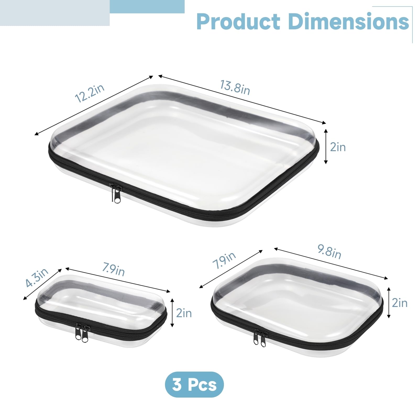 Set di custodie rigide trasparenti con cerniera, 3 misure, impermeabili e organizer per snack, giocattoli e cosmetici