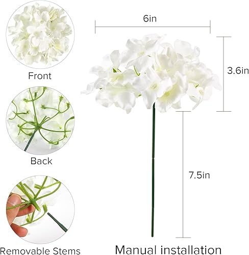 Miniatura 3 de Auihiay 46 piezas de hortensias artificiales de hortensias de seda con tallos, flores de hortensias artificiales marfil para centro de mesa de boda,