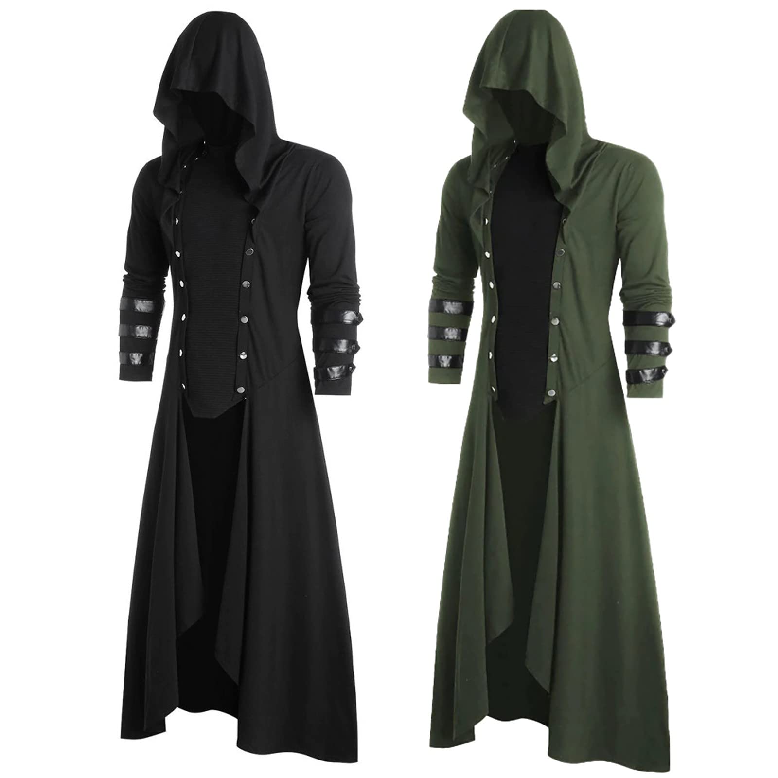 Veste à capuche Steampunk pour homme - Style gothique - Frack Punk - Confortable et douce - Cardigan médiéval vintage - Long sweat à capuche pour homme - Costume d'hiver - Cosplay