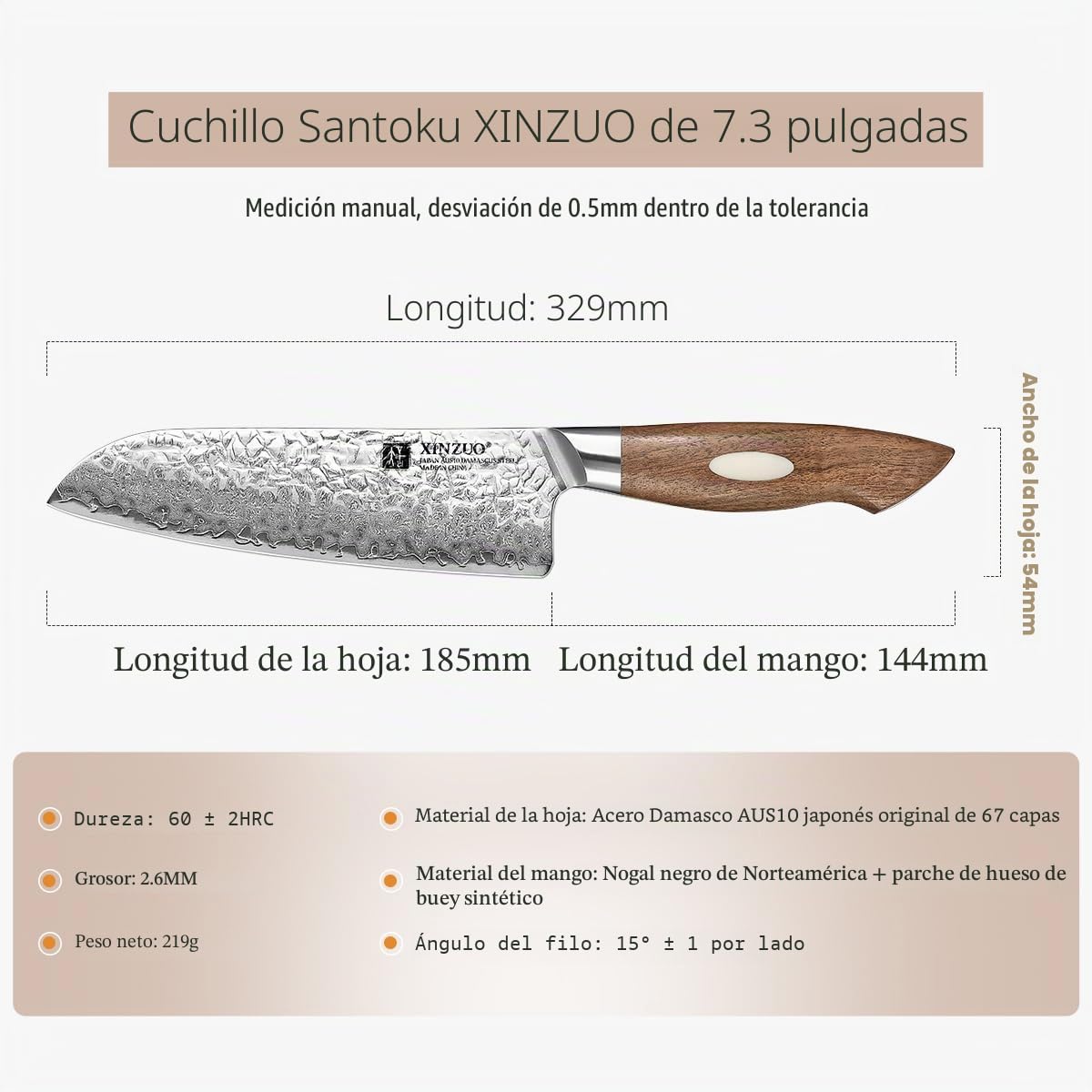 XINZUO 18.5cm Cuchillo Santoku Japonés AUS-10 Acero Damasco,Patrón Martillado Cuchillo de Cocina para Verduras,Forjado a Mano Cuchillo de Cocinero Chef Multifuncional-Mango de Madera de Nogal Negro