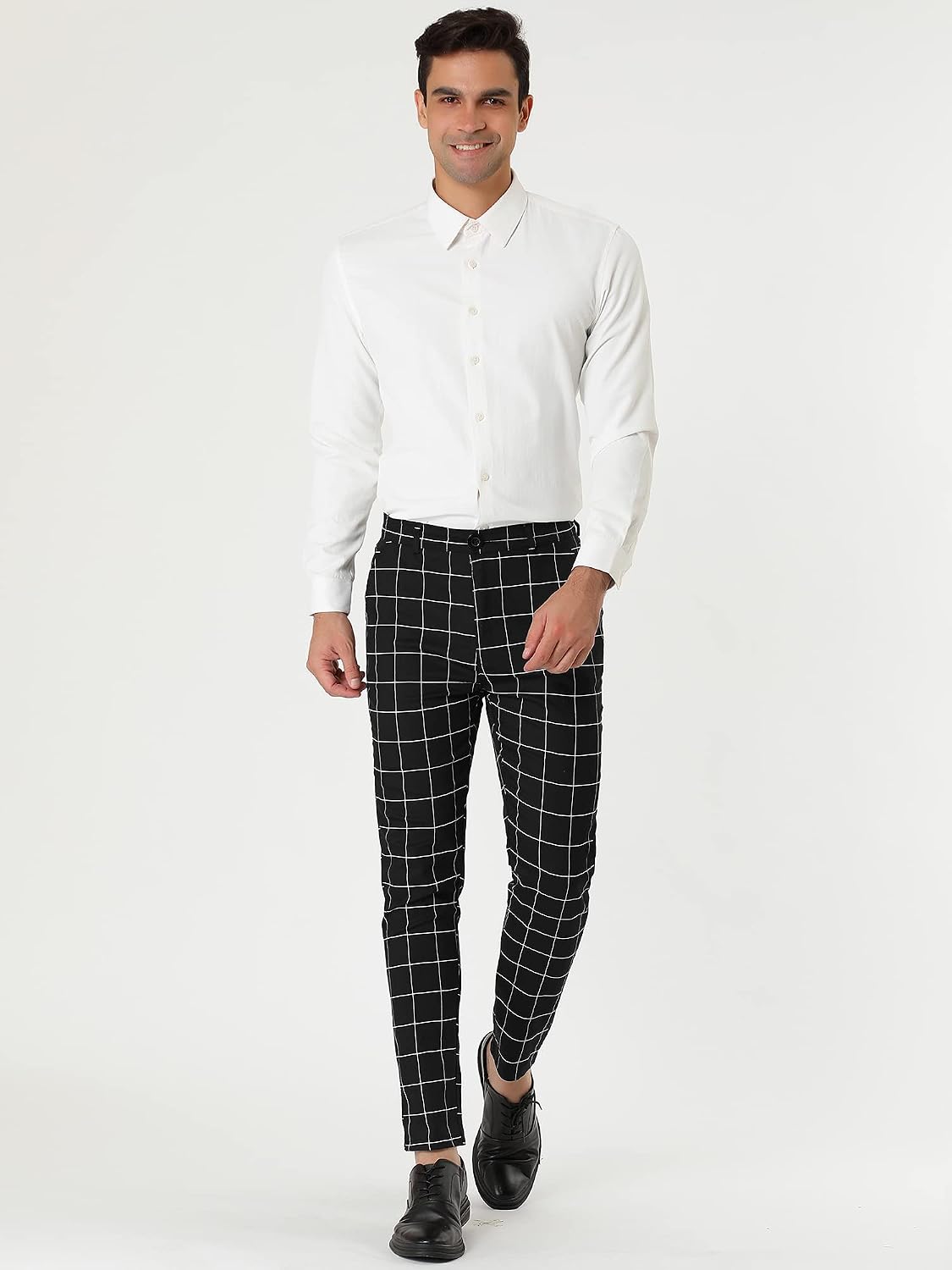 Lars Amadeus Men's Dress Plaid Slim Fit Flat Front Business Pants with Pockets