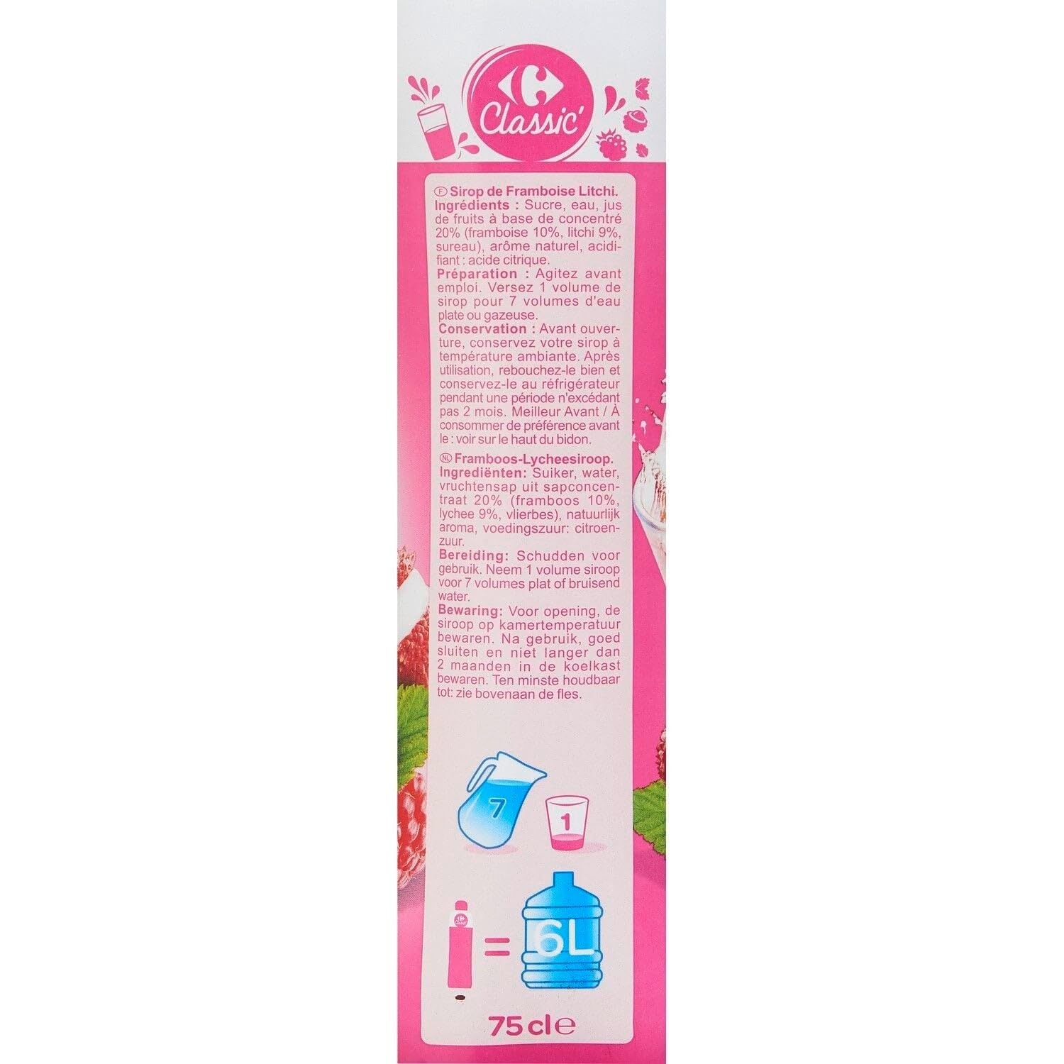 Créez des boissons gourmandes en un instant avec CARREFOUR CLASSIC' Sirop Framboise Litchi, 75cL - Lot de 3