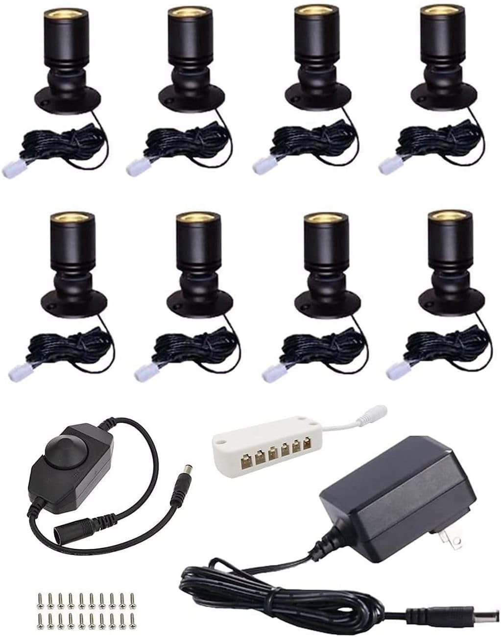 LED Mini Spotlight Kit, DC12V Display Set, 1.5W Dimmable, 6.56ft Cord, Black (Cold White 6000k, Pack-8)