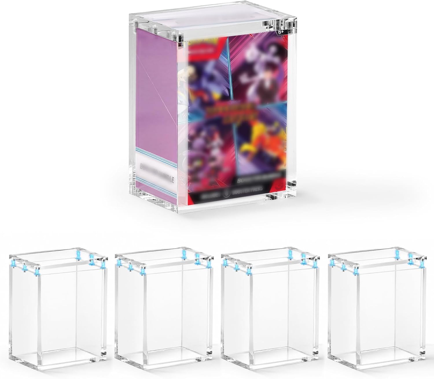 PKMN Booster Bundle Acrylic Case 4 Pack, 8mm Ultra Thick, Magnetic Lid