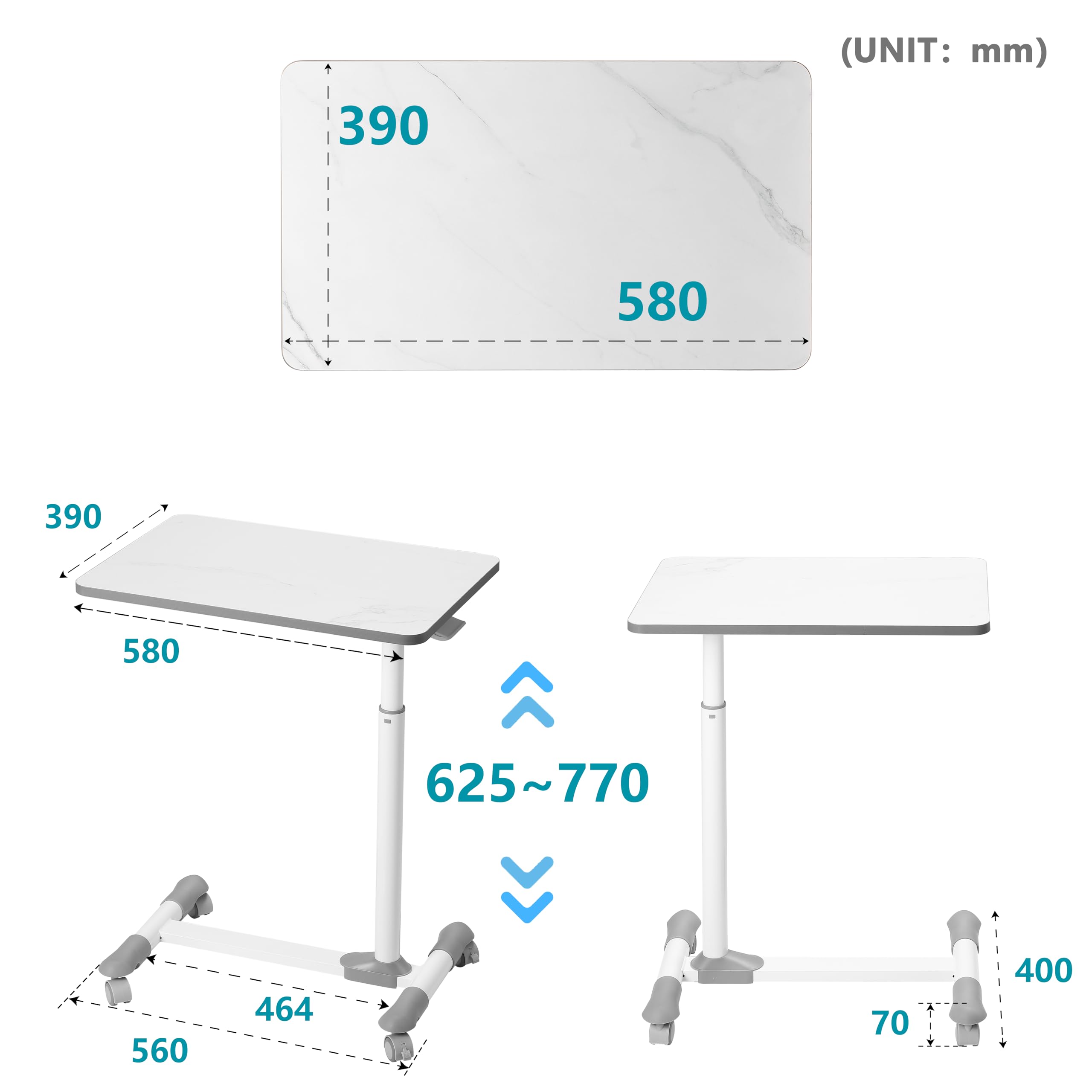 Fydeamer Overbed Table With Wheels, Upgrade Medical Desk With Drawer, Hospital Bed Table, Workstation, Adjustable Rolling Bedside Table Marble-like - View #2